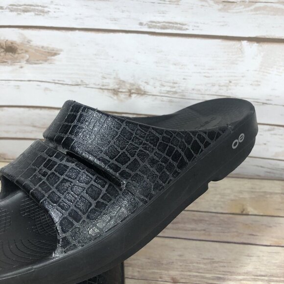 Oofos Ooahh Slip On Sandals Mens Size 9 Recovery Casual Comfort Black Rubber - Picture 10 of 12